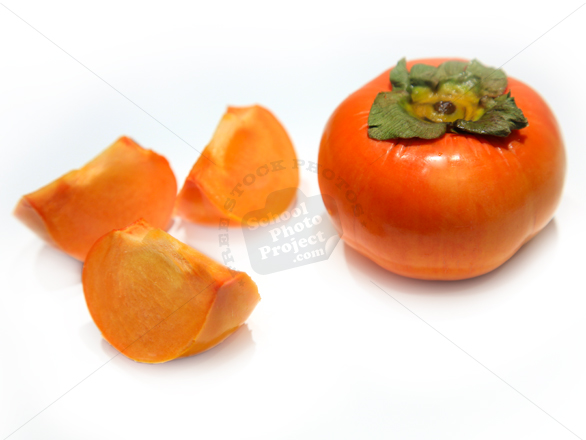 persimmon, fuyu persimmon, sliced persimmon photo, picture of cut persimmon, fruit photo, stock photos, stock images, royalty-free image, school photo project use