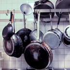 cooking pan, fry pan, wok, saucepan, tongs, funnel, kitchen utensils, housewares photo, free stock photo, free picture, stock photography, royalty-free image