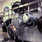 cooking pan, wok, saucepan, tongs, funnel, kitchen utensils picture, free stock photo, royalty-free image