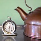 kettle, teapot, copper kettle, temperature clock, kitchen appliance, kitchen utensils, free stock photo, free picture, stock photography, royalty-free image