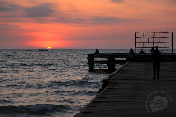 sunset, sundown, dusk, evening, seaside, dock, pier, seascape, beach, nature photo, free stock photo, free picture, stock photography, royalty-free image