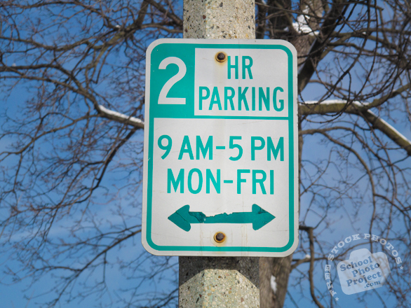 2 hour parking, parking sign, street sign, traffic sign, free stock photo, free picture, stock photography, royalty-free image