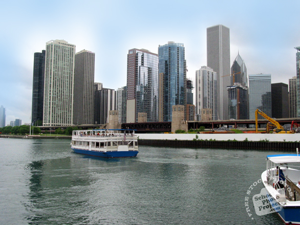 Chicago, skyline, Chicago river, skyscraper, boat, architecture, building, photo, free photo, stock photos, royalty-free image