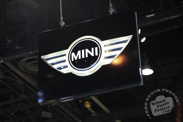 Mini Cooper exhibit sign, Chicago Auto Show, stock photos, free images, royalty free pictures