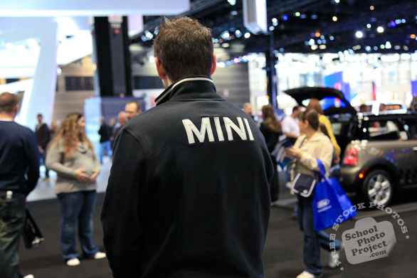 Mini Cooper personnel, exhibit agent, Chicago Auto Show, stock photos, free images, royalty free pictures