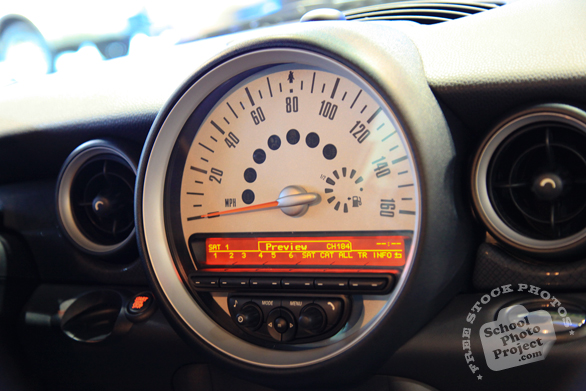 Mini Cooper dashboard, speedometer, Chicago Auto Show, stock photos, free images, royalty free pictures