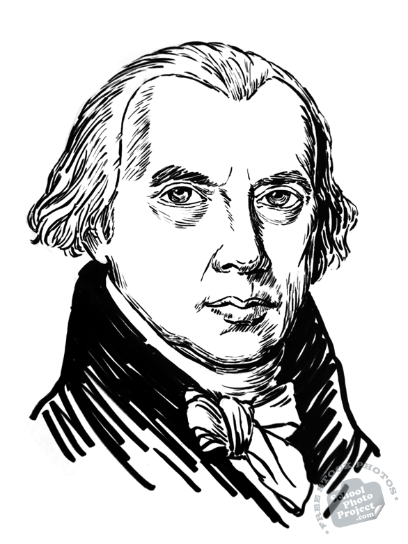 James Madison, U.S. President, 4th president, portrait, stock illustration, hand drawing, marker sketch, free stock photo, royalty-free image, school project use