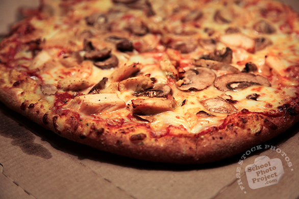 pizza, large pizza, chicken mushroom pizza, home-delivered pizza, bakery photo, free photo, free images, stock photos, stock images, royalty-free image
