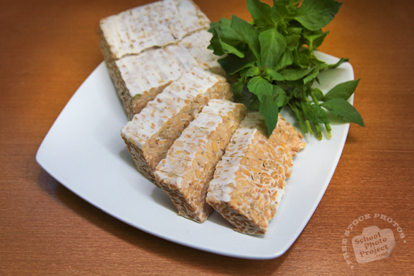 tempe, tempeh, fermented soybeans, basil, Indonesian traditional food, food photos, free photo, stock photo, free picture, stock images, royalty-free image