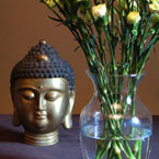 buddha bust, buddha head, bronze statue, vase, flower, decor, daily object, free photo, stock photos, royalty-free image