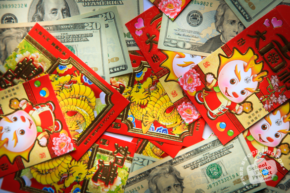 red envelope, dollar, U.S. currency, money, $20, $100, Chinese New Year, New Year celebration, seasonal picture, holidays celebration, free stock photo, free picture, stock photography, royalty-free image