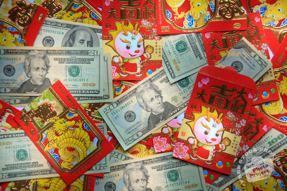 red envelope, dollar, U.S. currency, money, $20, $100, Chinese New Year, New Year celebration, seasonal picture, holidays celebration, free stock photo, free picture, stock photography, royalty-free image