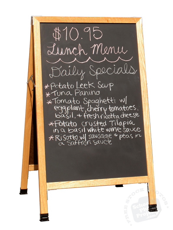 easel sign, chalkboard sign, blackboard, food menu, menu sign, info sign, restaurant sign, free photo, picture, image, free images download, stock photography, stock images, royalty-free image