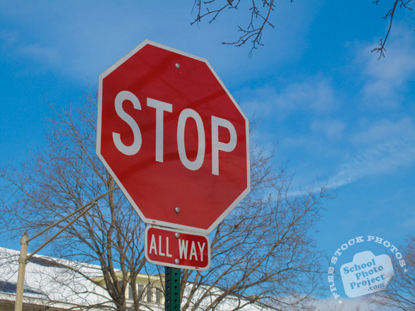 stop sign, stop all way sign, road sign, traffic sign, free stock photo, free picture, stock photography, royalty-free image