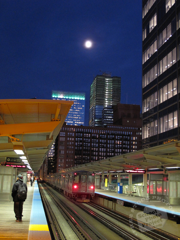 train, train stop, train track, CTA Chicago, night train, public transportation, vehicle, free photo, stock photo, free picture, stock photography, royalty-free image